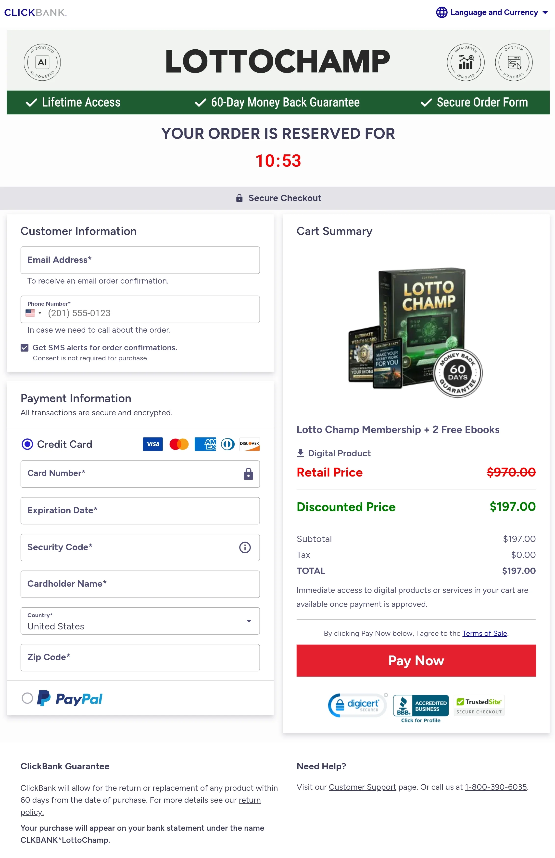 LottoChamp order form